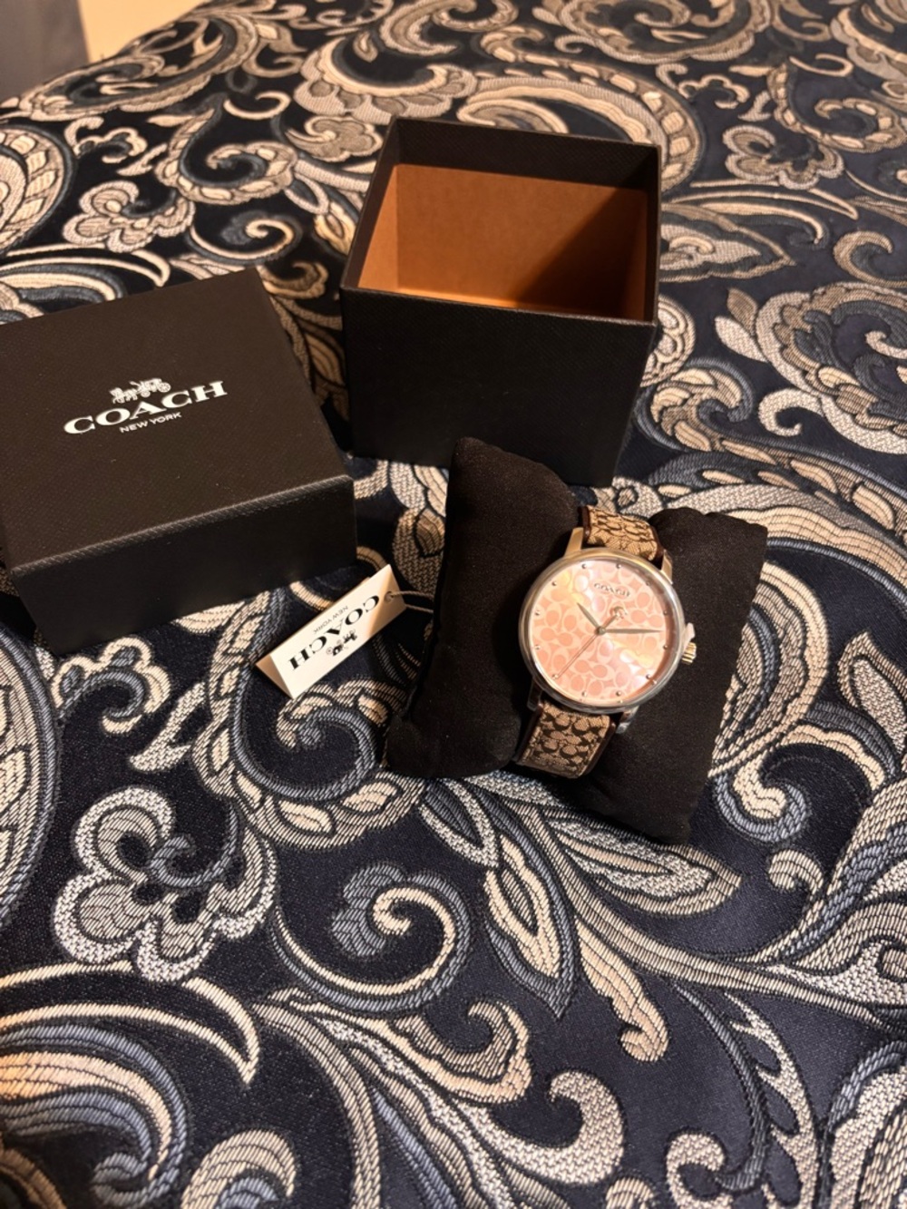 Coach Pink Patterned Dial Signature Monogram Watch